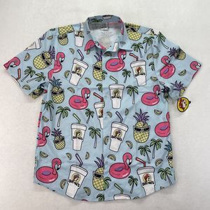Buc-ee's Button Down Camp Shirt FLAMINGO Summer Party Bucees Cool Pineapple-MED